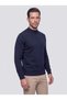 Navy Blue Half Turtleneck Knitwear Men's Sweater - 2