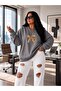 3 Yarn Combed Cotton V-Neck Ribbon Printed Sweatshirt Pyq1