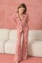 Women's Buttoned Collar Detailed Casual Red Pajama Set - 2