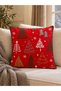 New Year Themed Tree Pattern Red Green Throw Pillow Cover