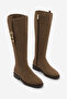 Women's Belt Buckle Casual Boots Alges Tobacco Brown Suede - 6