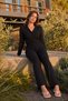 Women's Polka Dot Buttoned Home Style Black Pajama Set - 4