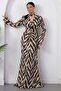 V-Neck Long Sleeve Zebra Pattern Satin Dress K-262715 - 5