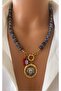 Natural Stone Dark Blue Sodalite Stone with Red Pepper Detail Antique Pendant - 2
