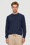 Machado Navy Blue Crew Neck Seersucker Printed Soft Textured Modal Fabric Standard Fit Men's Sweatshirt