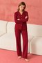 Women's Polka Dot Shirt Collar Cotton Red Pajama Set - 3