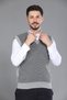 Light Gray Men's Dad and Middle-Aged Knitted Patterned Acrylic Thick Textured V-Neck Knitwear Sweater - 5