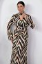 V-Neck Long Sleeve Zebra Pattern Satin Dress K-262715 - 2
