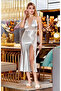 2 Piece Pink Lace Slit Satin Nightgown Dressing Gown Set Dowry Underwear Set - 3
