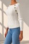 Women's Boat Neck Hair Knit Patterned Button Detailed White Knitwear Sweater - 3