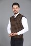 Brown Men's Dad and Middle-Aged Patterned Acrylic Thick Textured V-Neck Knitwear Sweater