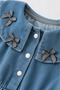 Girls' Baby Collar Denim Dress with Bow Detail - 4