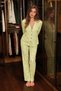 Women's Shirt Collar Buttoned Bottom Top Green Pajama Set - 5