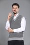 Light Gray Men's Dad and Middle-Aged Knitted Patterned Acrylic Thick Textured V-Neck Knitwear Sweater - 3