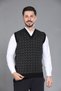 Black Men's Dad and Middle-Aged Patterned Acrylic Thick Textured V-Neck Knitwear Sweater