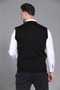 Black Men's Dad and Middle-Aged Patterned Acrylic Thick Textured V-Neck Knitwear Sweater - 6