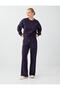 Purple Elastic Waist Wide Leg Straight Cut Modal Trousers - 3