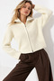 Women's Ecru Double Zipper Soft Textured Knitwear Cardigan - 3