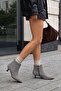 Denis Women's Suede Gray Pointed Toe Low Goblet Heeled Side Zipper Stylish Boots - 7