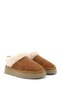 Women's Tan Suede W Tazz Thick Soled Genuine Leather Fur Slippers - 3