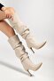 Zri̇nxx-2003 Premium Beige Bellows Thin Heeled Daily Women's Boots 11 cm - 4