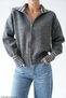 Women's Double Zipper Collar and Cuffed Striped Wool Knitwear Cardigan
