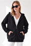 Women's Black Hooded Oversize Basic Sweatshirt with Kangaroo Pocket Swt-19000801