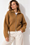 Women's Beige Double Zipper Soft Textured Knitwear Cardigan - 3