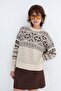 Patterned Crew Neck Sweater K3562