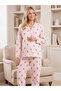 Interlock Buttoned Maternity and Postpartum Long Sleeve Pajama Set 1354-01 - 2
