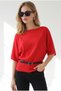 Women's Red Belt Detailed Batwing Knitwear Blouse Blz-19003236
