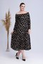 Women's Black Beige Stone Pattern Boat Neck Plus Size Maxi Dress - 5