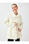 Off-White Asymmetric Collar Belted Detailed Wool Blend Cashmere Coat - 3