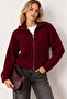 Women's Burgundy Double Zipper Soft Textured Knitwear Cardigan - 2