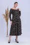Women's Black Beige Stone Pattern Boat Neck Plus Size Maxi Dress - 3