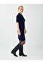 Navy Blue Polo Collar Cotton Blend Short Sleeve Knit Dress - 4