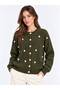 Women's Pearl Detailed Buttoned Crew Neck Long Fleece Knitwear Jacket - 2