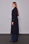 Leather Collar Detail Double Button Trench Coat with Belt Detail 530095 Navy Blue - 4