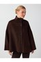 Bitter Brown Stand Collar Relaxed Fit Wool Blend Cashmere Coat - 3