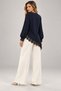 Women's Crew Neck Long Sleeve Asymmetrical Lace Detailed Imported Crepe Blouse - 2