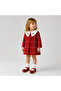 Girls' Plaid Patterned Floral Embroidered White Collar Long Sleeve Dress