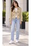 Women's Beige Epaulet Buttoned Lined Short Trench Coat - 3