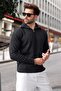 Anthracite Stand Collar Half Zipper Striped Men's Knitwear Sweater E7535