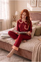 Women's Italian Bamboo Baby Collar Ruffled Chest Pocket Detailed Front Buttoned Long Sleeve Pajama Set - 2