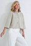 Women's dark beige button-down crew neck custom design cropped jacket alc-x14647 - 4