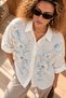 White Beaded Stone Embellished Oversize Casual Off-Shoulder Cotton Viscose Shirt - 4