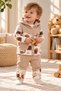 Baby Boy Teddy Bear Printed Hooded Vest Long Sleeve T-Shirt 3-Piece Set 3-6Months - 2