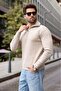 Stone Color Stand Collar Half Zipper Striped Men's Knitwear Sweater E7535 - 4