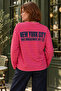 Women's 100% Cotton Red Striped Oversize Sweatshirt with Crew Neck - 3