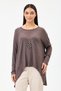 Women's Brown Italian Large Size Self-Horizontal Line Patterned Collared Knitwear Blouse 40 - 48 Size